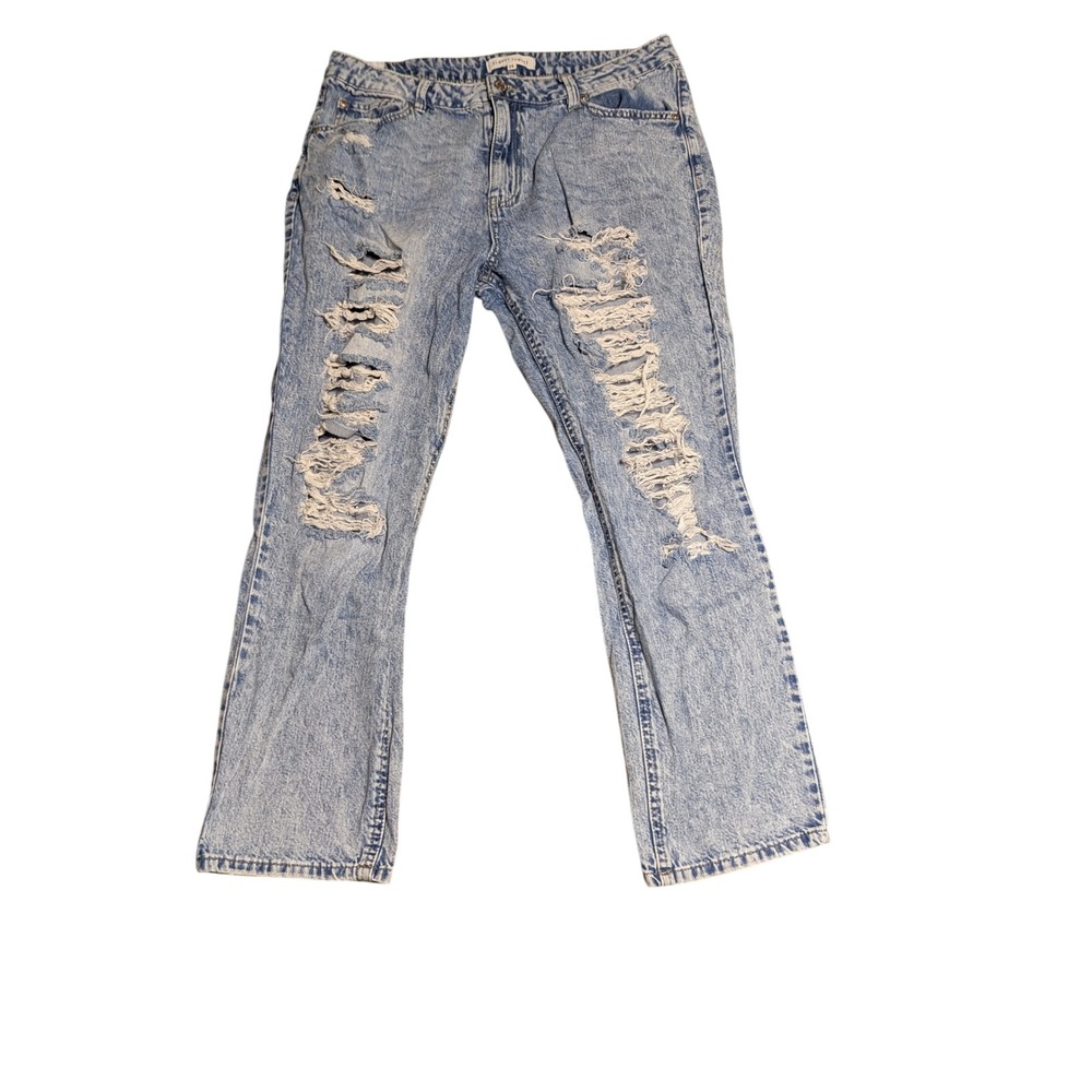 Almost Famous Distressed Acid Wash Straight Leg Jeans Light Blue Size 13